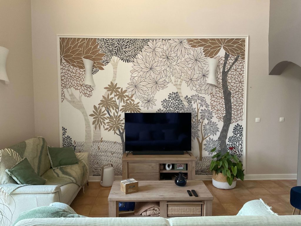 Vue du panoramique sur le pan de mur derrière la TV - Concept Déco LV - Décoratrice d'intérieur à Caen